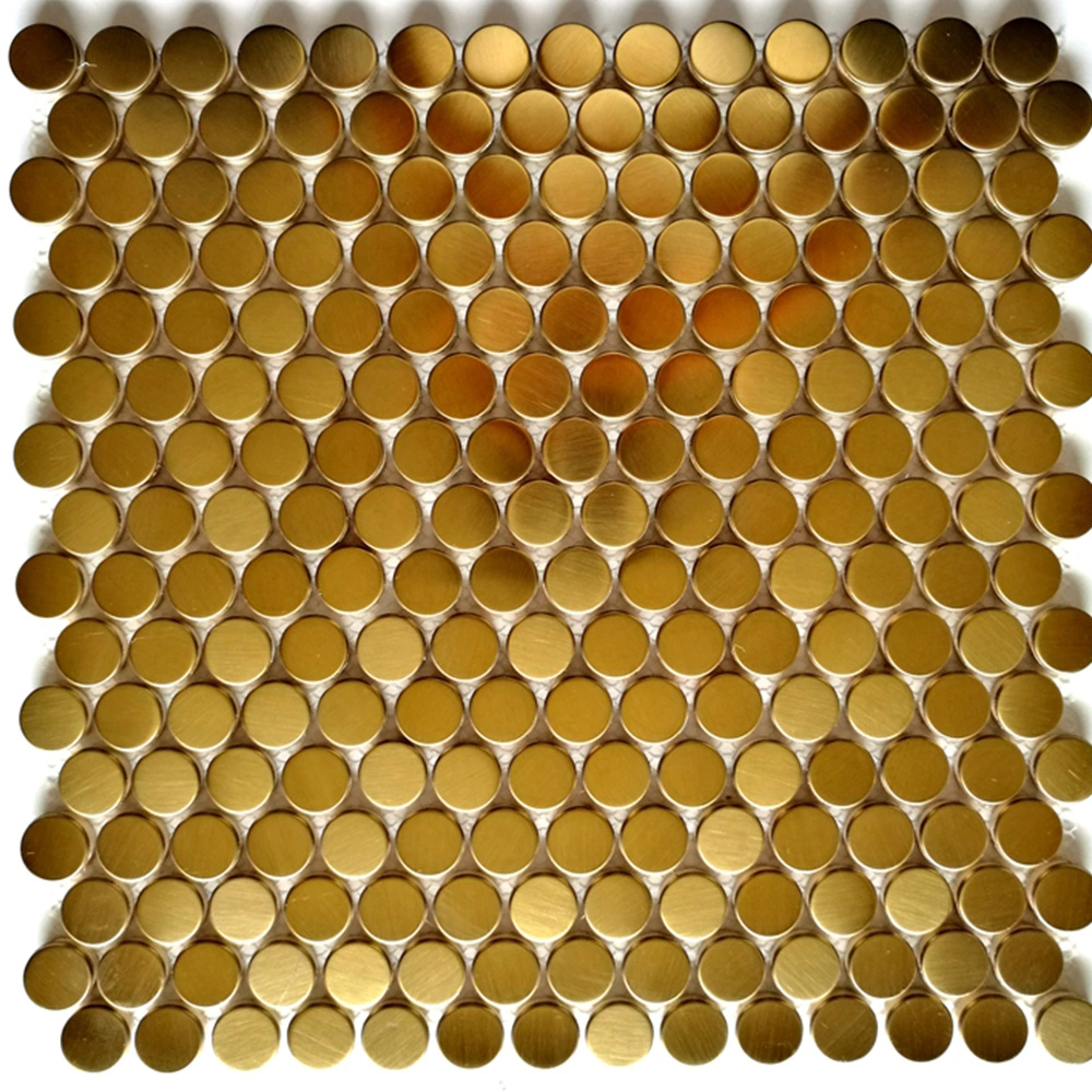 European Style Stainless Steel Embossed Background Brushed Mirror Metal Wall Stickers Penny Round Mosaic Tiles