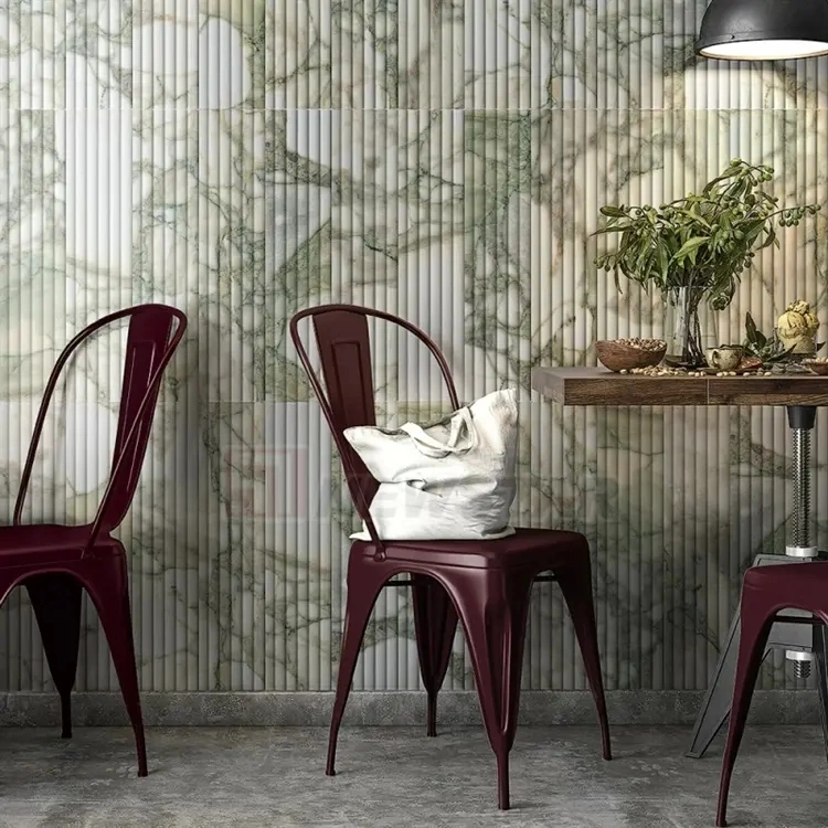 Green Fluted Wall Tiles Panel Bathroom Tile Recessed Curve Flute Tile Shower Marble Fluted Tiles