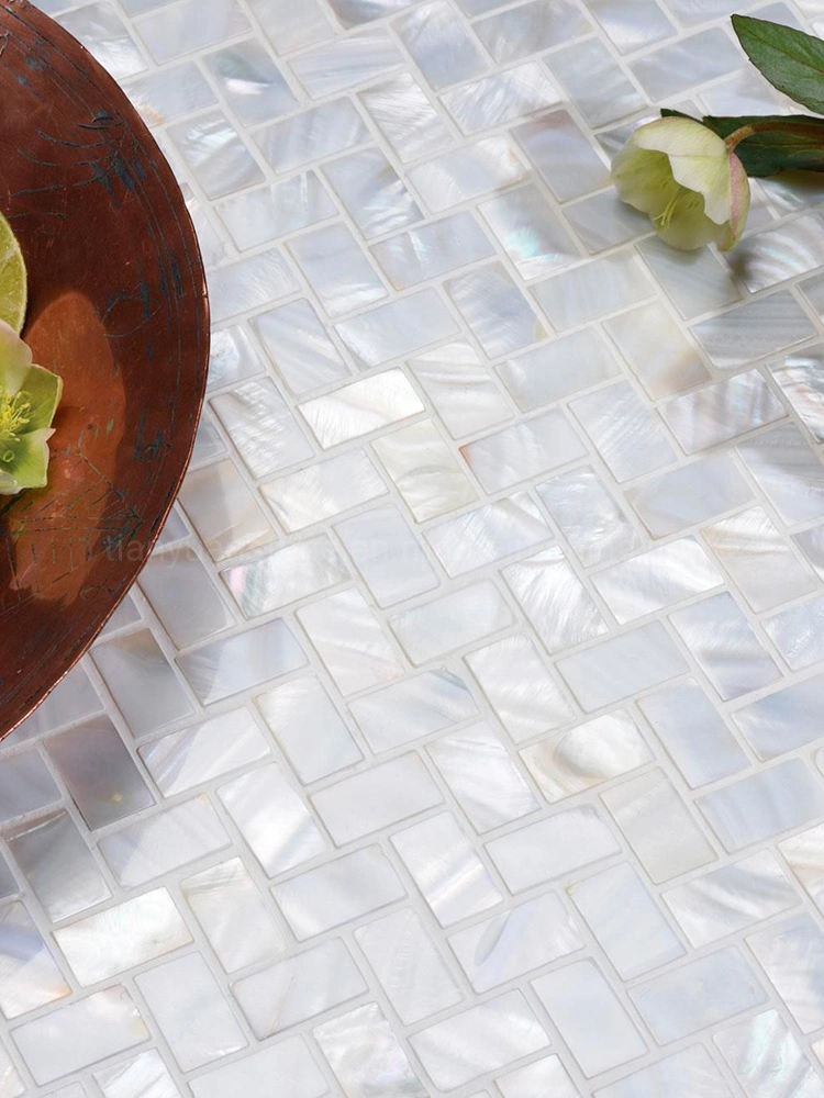 Nordic Style Natural Ultra-White Pearl Shell Mosaic Kitchen Tiles Herringbone Mosaic Bathroom Background Wall