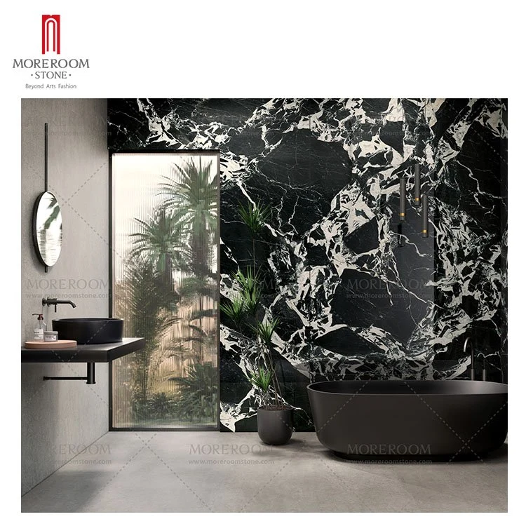 1600* 3200 *6mm Black Marble Look Large Format Porcelain Tile Sintered Stone for Kitchen Island Countertop