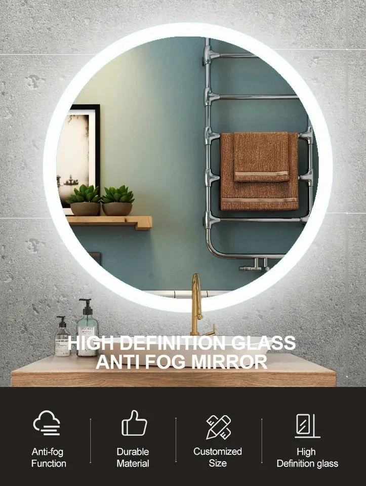 Round Illuminated Feature Three Light LED Smart Wall Mount Backlit Bathroom Mirror