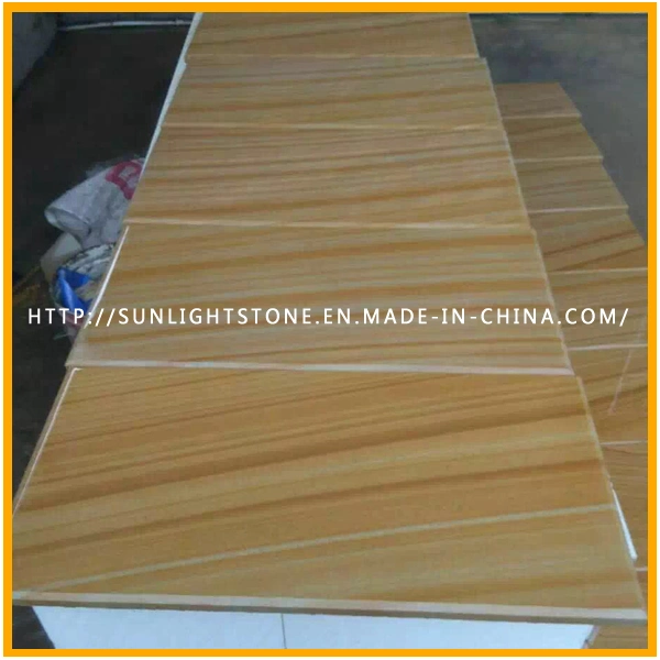 Natural Cheap Honed/Lychee Yellow Wooden Sandstones for Floor, Wall Tiles