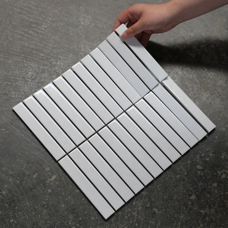 Simple Strip Shape Black and White Ceramic Subway Porcelain Mosaic Tile for Bathroom and Kitchen Backsplash