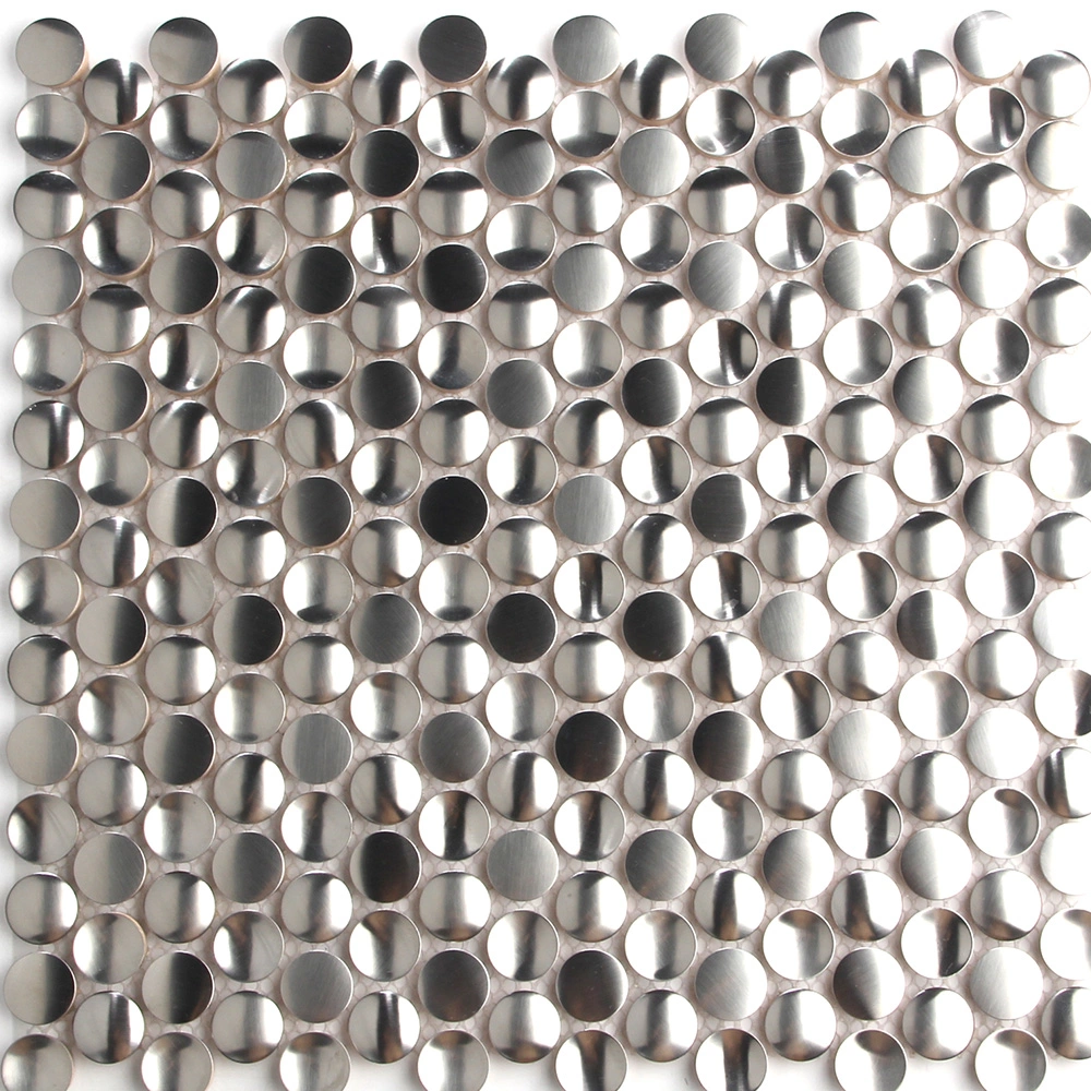 European Style Stainless Steel Embossed Background Brushed Mirror Metal Wall Stickers Penny Round Mosaic Tiles