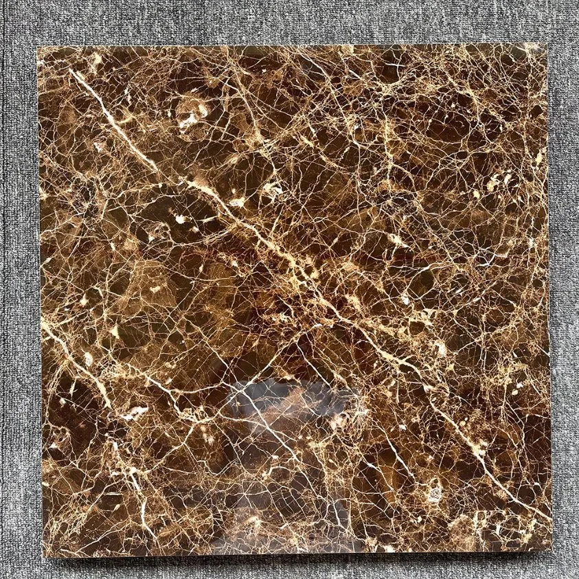60X60 Dark Brown Mesh Surface Marble Look Glazed Porcelain Floor Tiles
