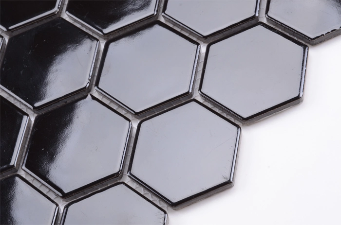 Hexagon Black Ceramic Tile Mosaic Floor Tile Hexagon Kitchen Backsplash Wall Decoration