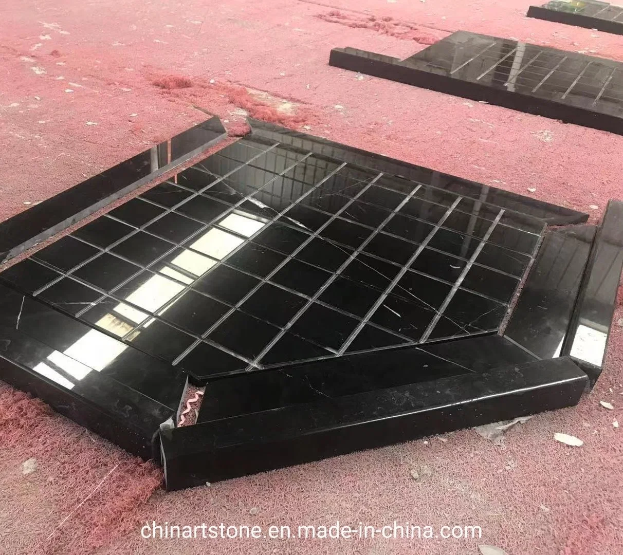 Nature Stone Nero Marquina Black Marble for Spiral Stair Wall Bathroom Tile