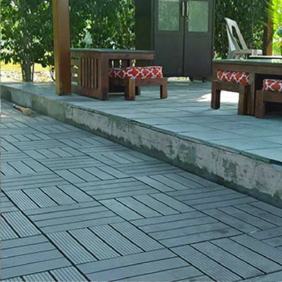 3D Deep Embossing Durable DIY Floor Tiles WPC Interlocking Deck Tiles Grey