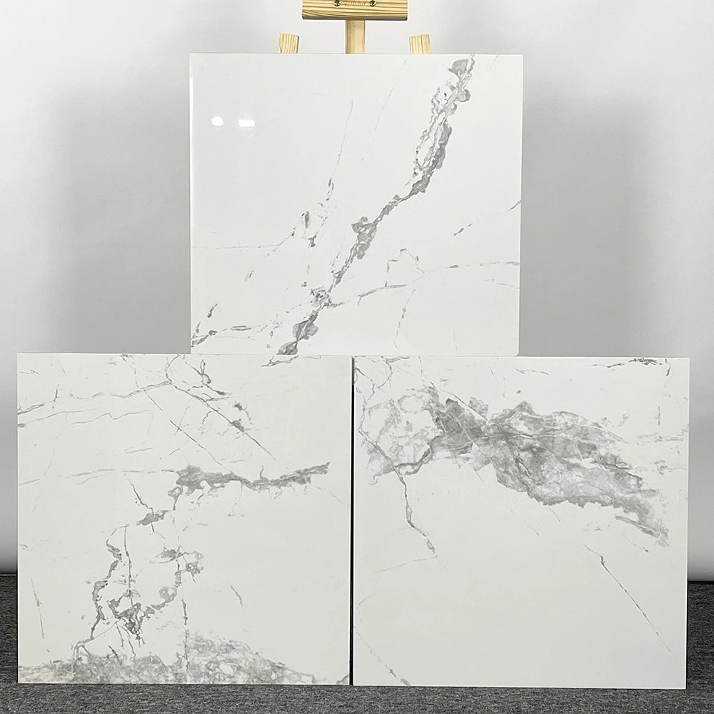 Chinese White Gloss Carrara Glazed Porcelain Floor Calacatta Tile 60X60