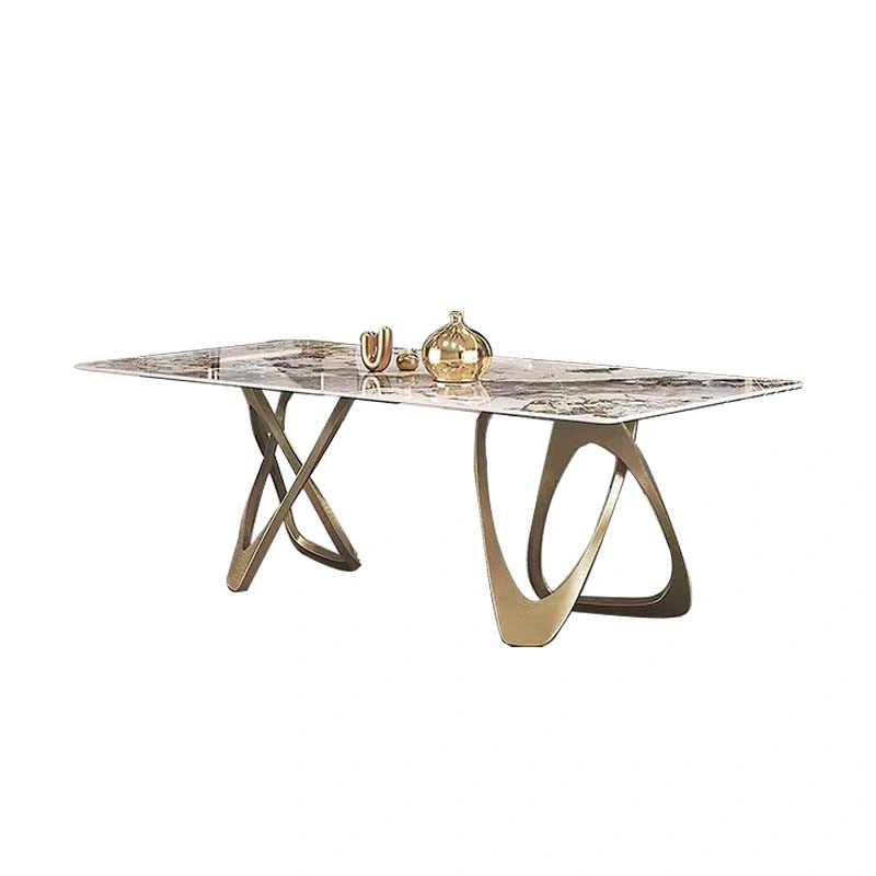 Modern Dinning Room Set Home Furniture 6 Seater Leather Gold Metal Leg Kitchen Restaurant Table
