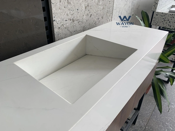 Wayon Stone Artificial Calacatta White Quartz Slab White Floor Tiles Kitchen Countertop