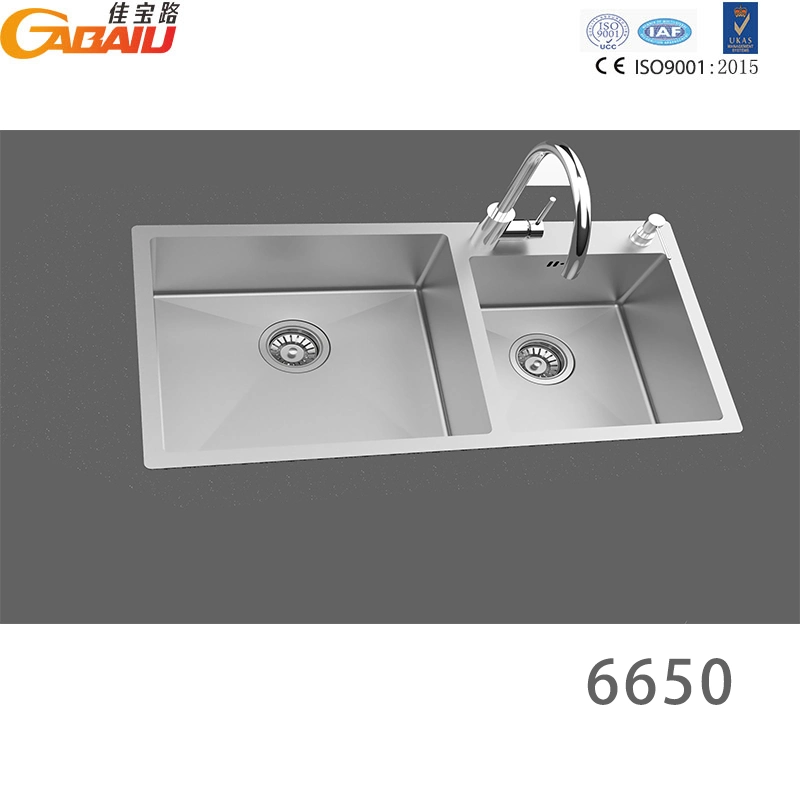 Commercial Kitchen and Home Kitchen SUS 304 Stainless Steel Handmade Two Bowls Kitchen Sink