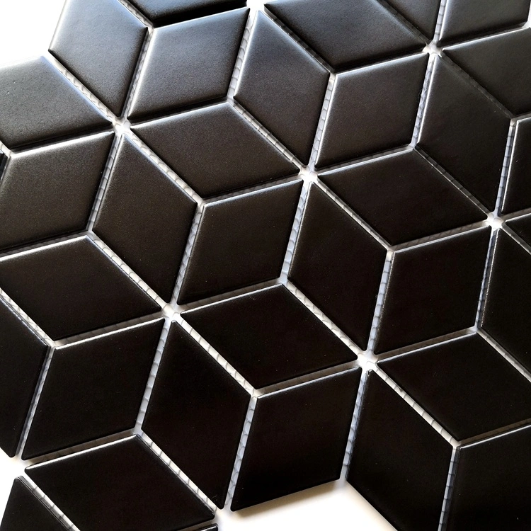 Rhombus Shape 3D Black and White Ceramic Mosaic Tile for Bathroom and Kitchen Backsplash
