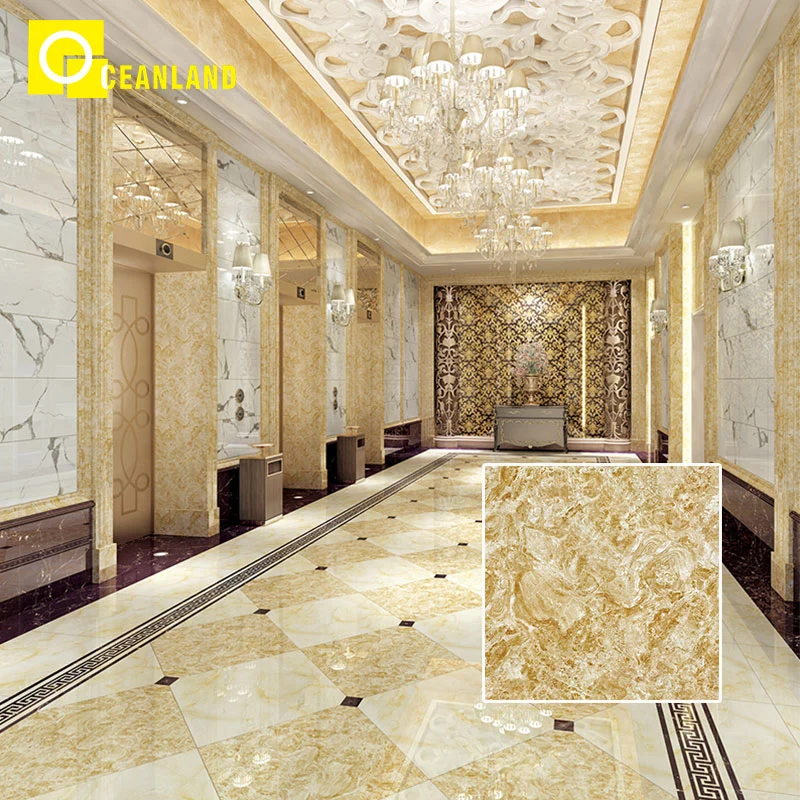 800X800 Yellow Non Slip Ceramic Polished Porcelain Floor Tile