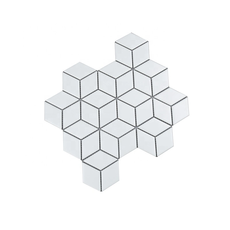 Rhombus Shape 3D Black and White Ceramic Mosaic Tile for Bathroom and Kitchen Backsplash