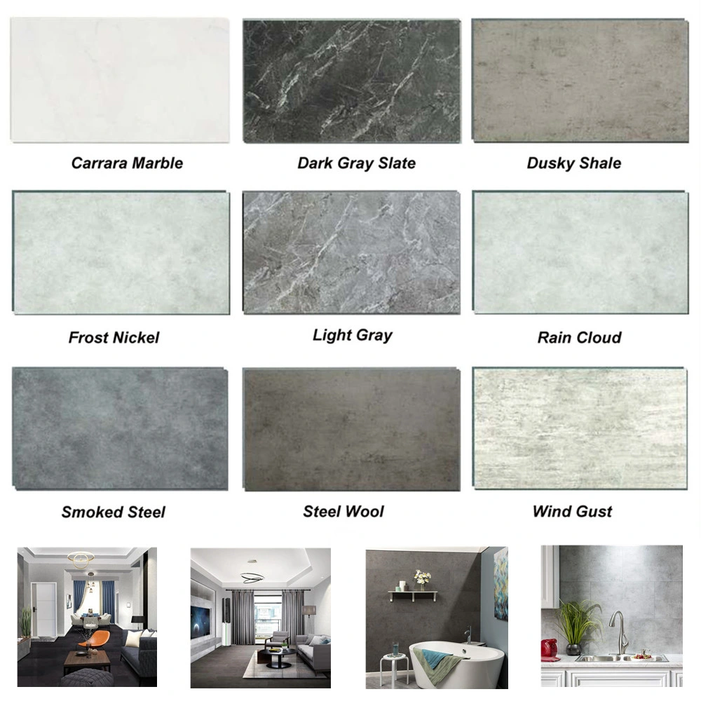 4mm Spc Stone Plastic Vinyl Flooring Bathroom Waterproof Black Grey Marble Wall Floor Tile