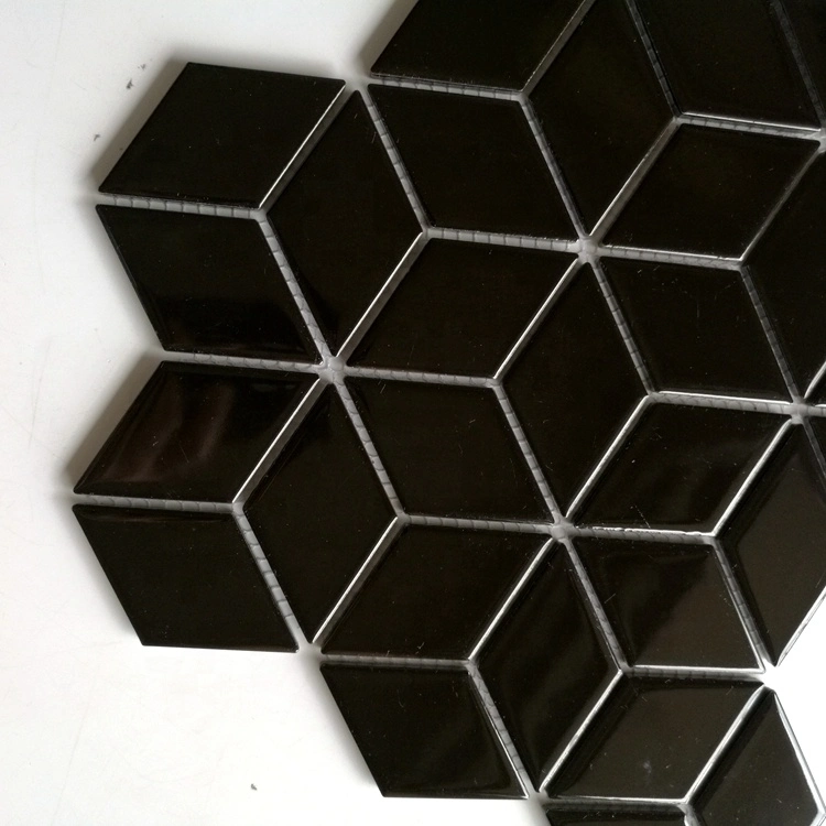 Rhombus Shape 3D Black and White Ceramic Mosaic Tile for Bathroom and Kitchen Backsplash