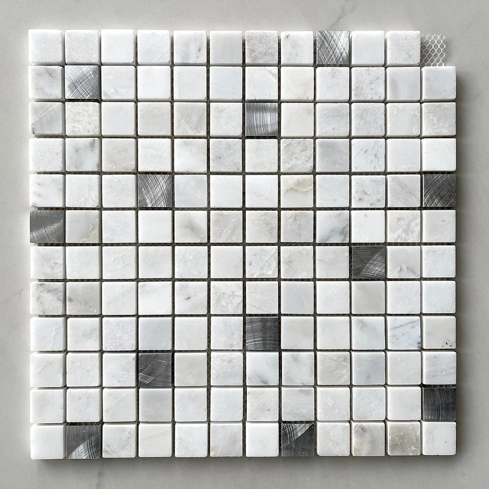 New Design Metal Marble White Square Shaped Mosaic Tiles for Kitchen