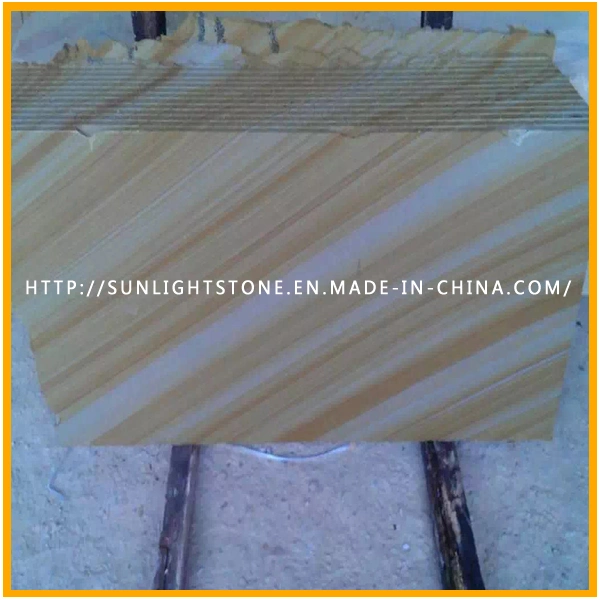 Natural Cheap Honed/Lychee Yellow Wooden Sandstones for Floor, Wall Tiles