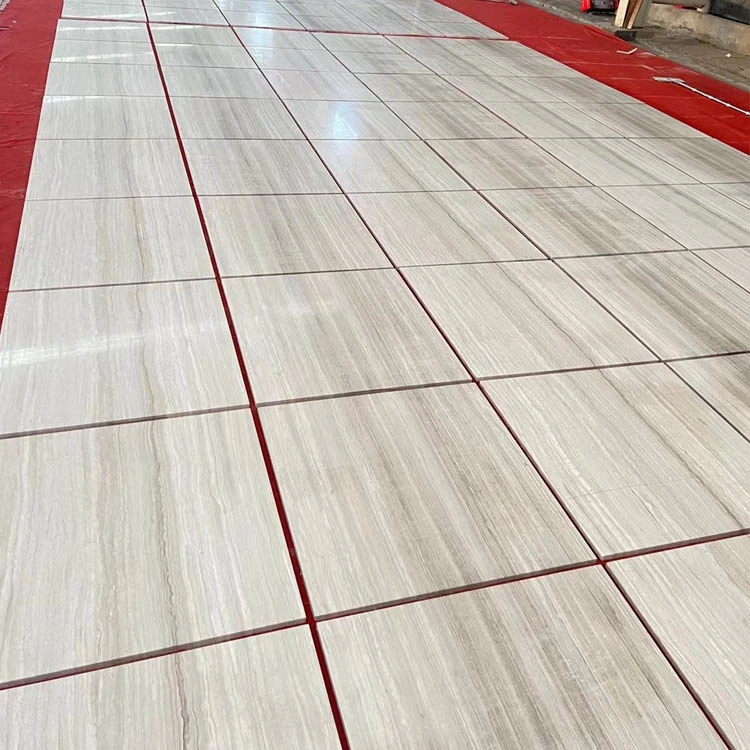 Chinese Polished White Wooden Veins Marble Tiles for Indoor Flooring