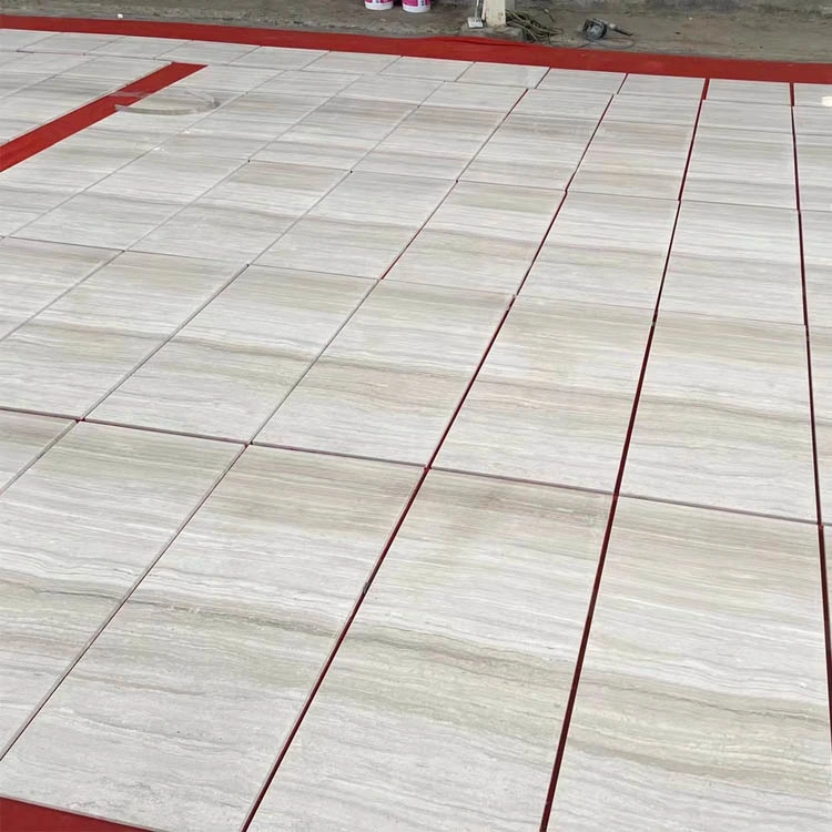 Chinese Polished White Wooden Veins Marble Tiles for Indoor Flooring