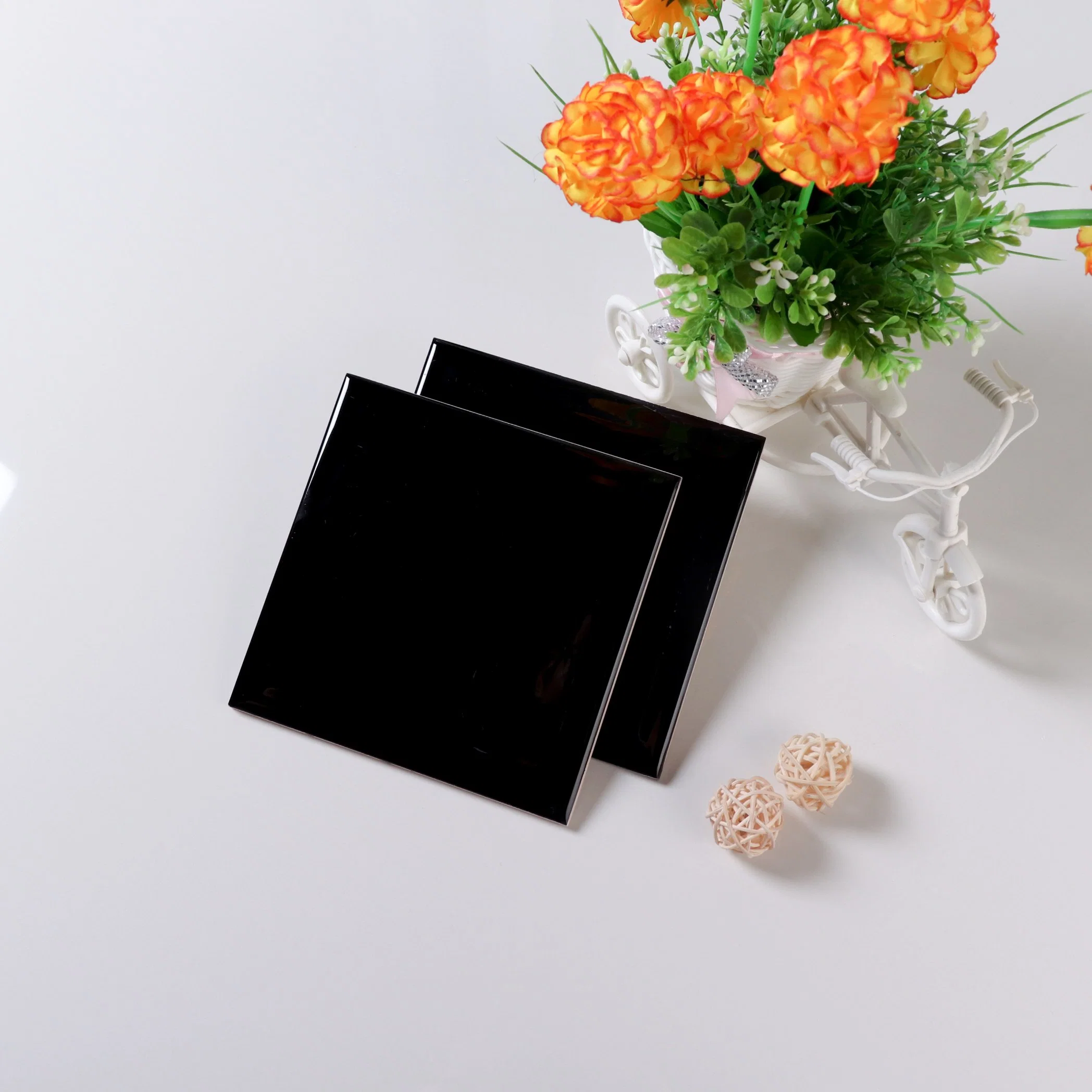 6X6 Inch Glossy Black Pattern Wall Tiles Wholesale Factory Bathroom Tiles