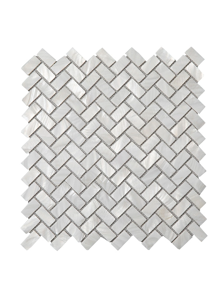 Nordic Style Natural Ultra-White Pearl Shell Mosaic Kitchen Tiles Herringbone Mosaic Bathroom Background Wall