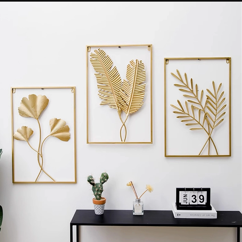 Light Luxury Hotel Three-Dimensional Relief Ginkgo Leaf Wall Metal Decoration Art