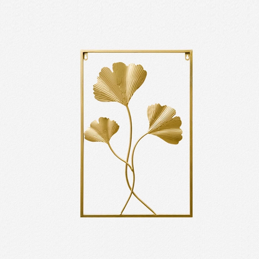 Light Luxury Hotel Three-Dimensional Relief Ginkgo Leaf Wall Metal Decoration Art