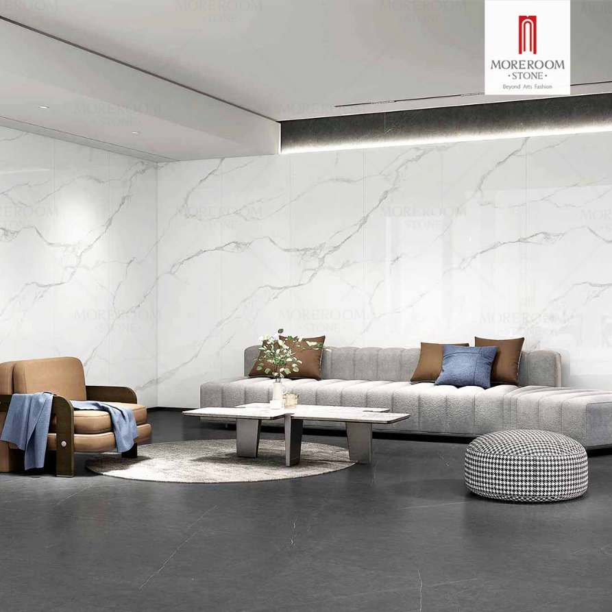 Polaris White Artificial Marble Quartz Slab Large Format Tile 3200X1600 Marble Tiles Sintered Stone