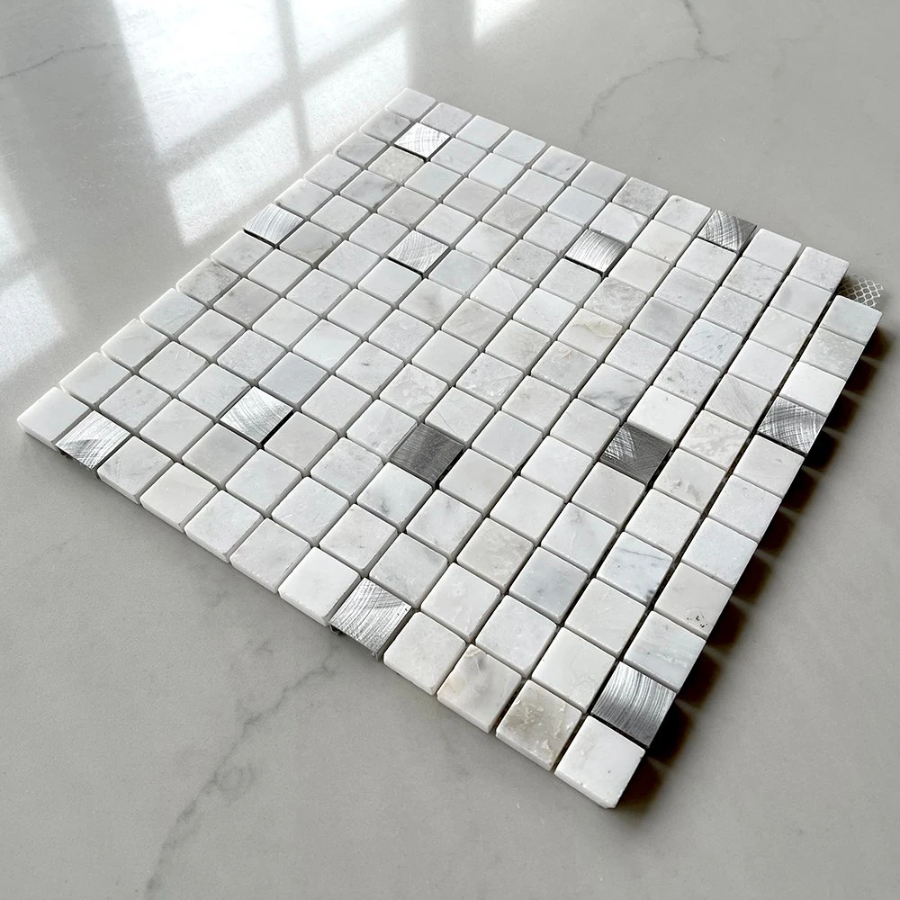 New Design Metal Marble White Square Shaped Mosaic Tiles for Kitchen