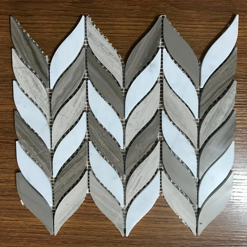 White Marble Herringbone Pattern Flooring Mosaic Tile for Bathroom