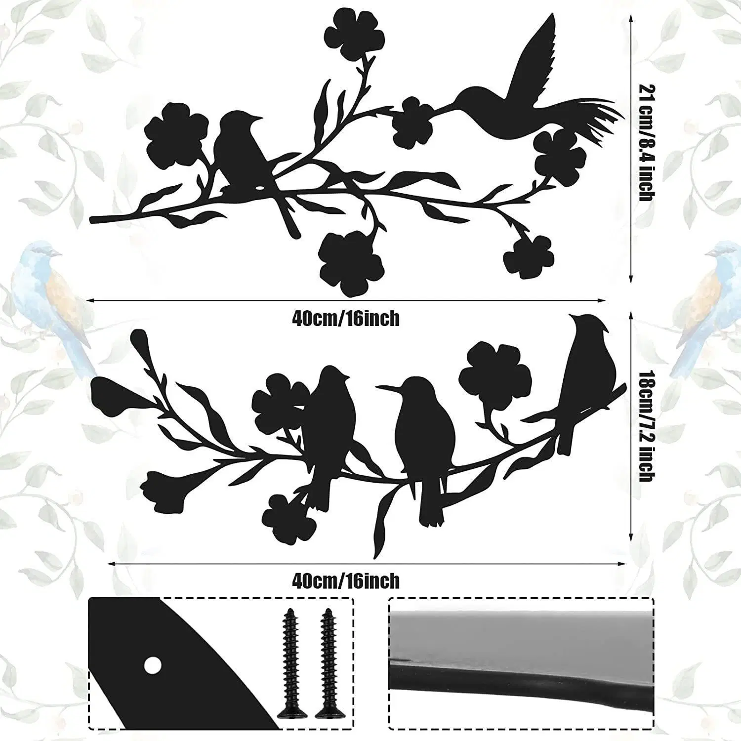 Latest Pop Bird in The Tree Metal Pendant Cross Border Wall Silhouette Magpie Plum Wall Decoration