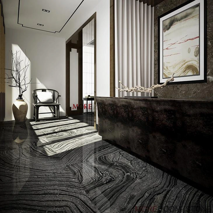 Foshan Glazed Vitrified Porcelain Tile Look Like Black Wooden Marble