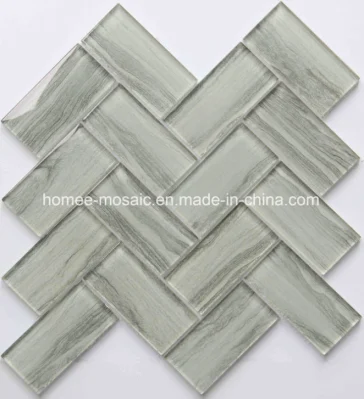 Los grises Art Decó de espina de pez de la pared de cristal azulejos de mosaico para baño
