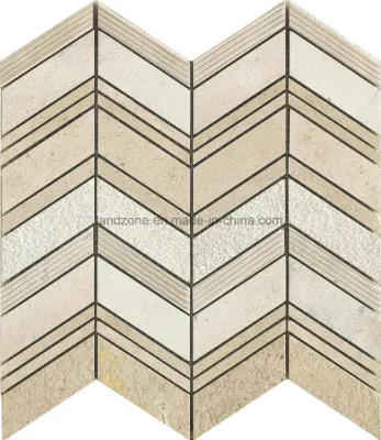 El patrón de espina de pez mosaico de mármol beige para la pared Interior Design