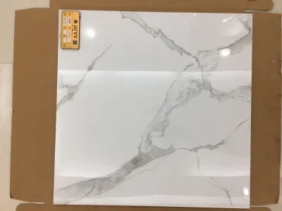 Azulejos de cerámica esmaltada de mármol blanco Carrara pulido brillante para suelos y paredes interiores y exteriores de Foshan.