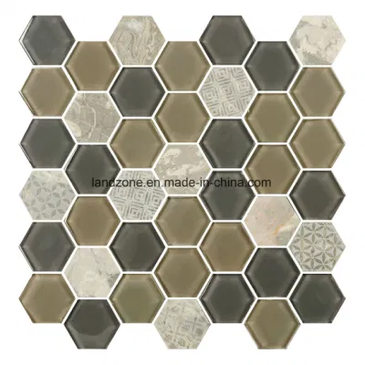 Cristal de vidrio de color beige Hexagonal mosaico decorativo