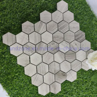 Adorno de pared de mármol de madera gris hexagonal Mosaic Tile