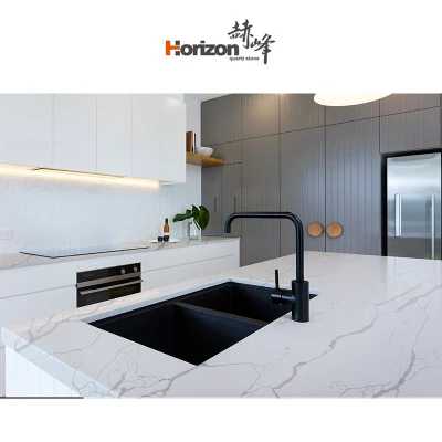 Horizon nuevos Productos Cuarzo Piedra Slab para la encimera de la cabina de Cocina Work Top superficie sólida White Artificial Quartz Countertop