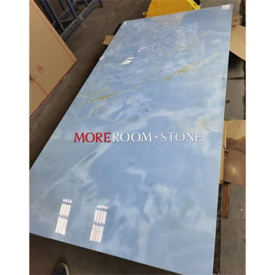 China proveedor superior de la pared interior al por mayor en el suelo 800X800 600X1200 de 1200x2600 Tamaño grande cristal de porcelana vitrificada de color azul Onyx losa Mosaico