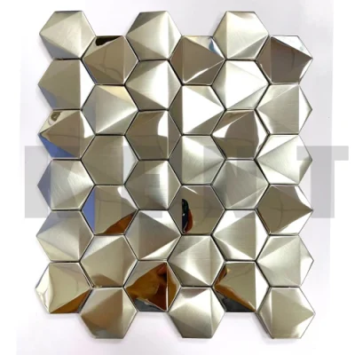  Metálica de acero inoxidable hexagonal azulejos de mosaico para decoración de pared