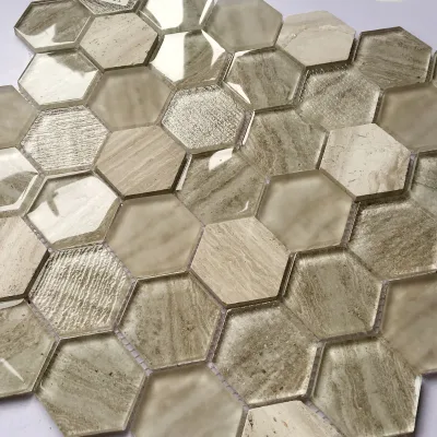 Azulejo de mosaico de vidrio hexagonal para decoración de interiores de baño de 300X300 mm.