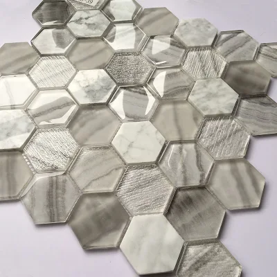 300x300mm Baño decoración interior Diseño hexagonal Mosaico de vidrio