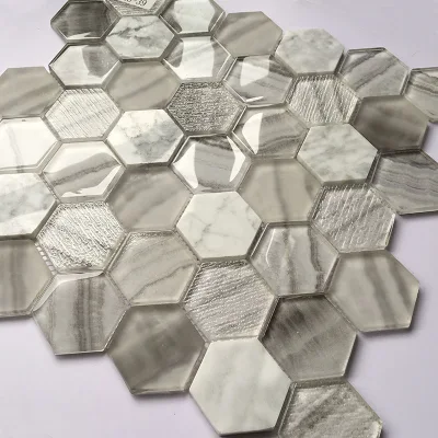  300x300mm Baño decoración interior Diseño hexagonal Mosaico de vidrio