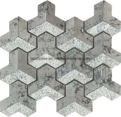  Azulejo de Mosaico de Mármol Gris Oscuro 3D Chevron Pattern para Diseño de Pared