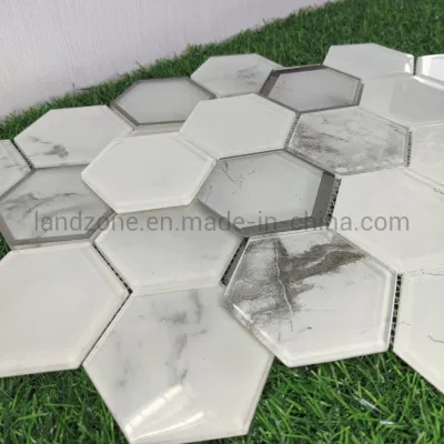  Ladrillo hexagonal Mosaico Decoración de pared de cristal