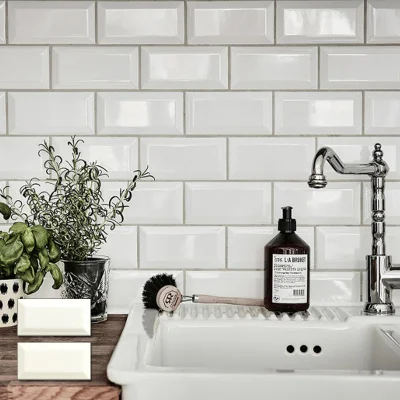 Azulejo de cerámica esmaltada biselada de 3x6 pulgadas en blanco y negro para baño y cocina, tanto para pared como para suelo.