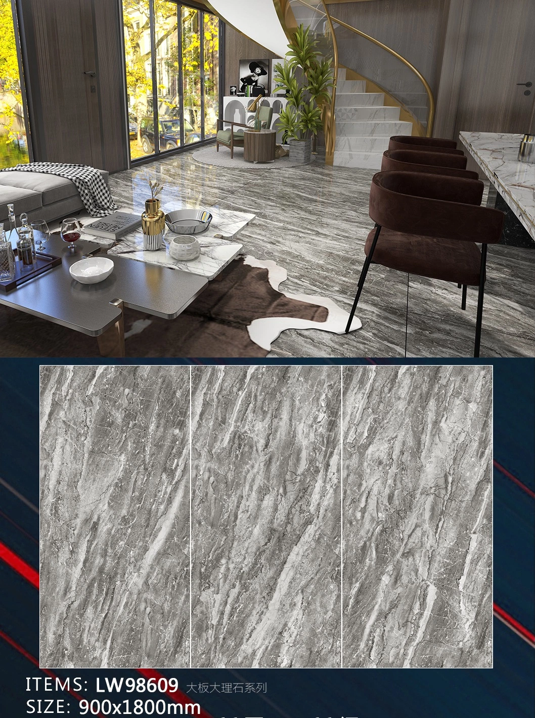 900*1800mm Popular Foshan Glazed Polished Porcelain Ceramic Vitrified Bathroom Floor Wall Tile