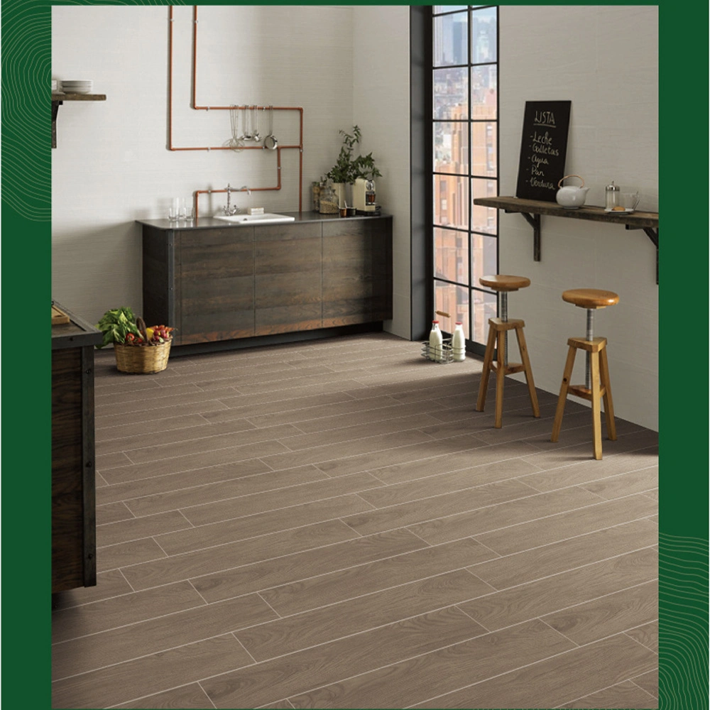 Matt Gray Bedroom Floor Ceramic Glazed Tiles Wood Grain Tiles